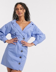 Синее хлопковое платье-смокинг ASOS DESIGN-Голубой