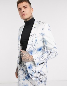 Белый супероблегающий пиджак с цветочным принтом Twisted Tailor