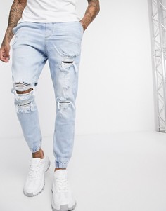 Синие джинсовые джоггеры с рваной отделкой Bershka-Синий