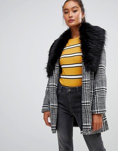 Пальто в клетку с меховым воротником Parisian-Мульти