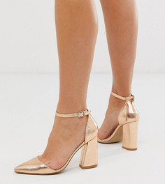 Розово-золотистые туфли на каблуке с заостренным носком Glamorous Wide Fit-Золотой