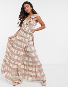 Платье макси в полоску с запахом и оборками Y.A.S-Многоцветный