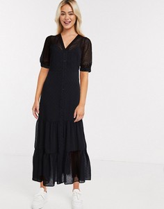 Черное ярусное платье макси River Island-Черный цвет