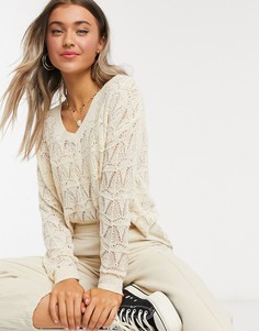 Кремовый джемпер с V-образным вырезом JDY-Белый