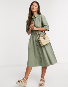 Платье-рубашка миди цвета хаки QED London-Зеленый