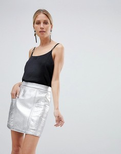Серебристая юбка цвета металлик с завышенной талией Unique 21-Серебряный Unique21