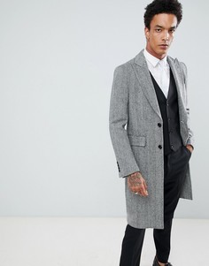 Черно-белое пальто с добавление шерсти и узором "в елочку" Gianni Feraud Premium-Черный
