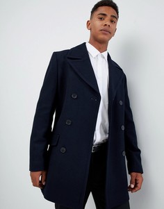 Двубортное пальто-бушлат с добавлением шерсти French Connection-Темно-синий