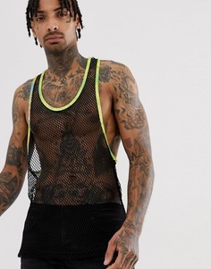 Майка-борцовка из сетки с контрастной отделкой тай-дай ASOS DESIGN-Черный