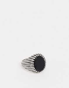 Серебристое кольцо-печатка с черным ониксом ASOS DESIGN-Серебристый