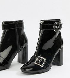 Черные лакированные ботильоны на каблуке с пряжками Miss Selfridge-Черный
