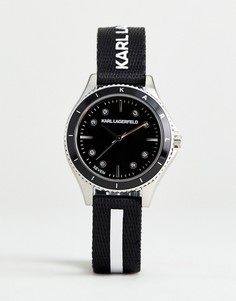 Черные женские часы с плетеным ремешком и белым логотипом Karl Lagerfeld KL1643-Черный