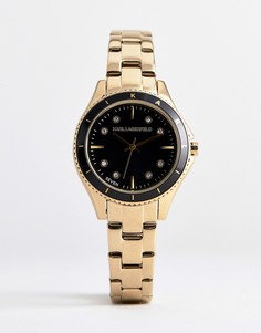 Позолоченные женские часы с черным циферблатом Karl Lagerfeld KL1641-Золотой