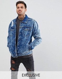Рваная джинсовая куртка с эффектом кислотной стирки Brooklyn Supply Co-Синий