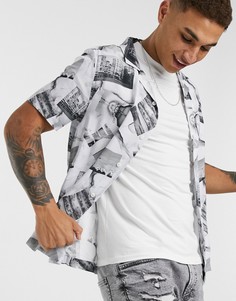 Рубашка с короткими рукавами и черно-белым фотопринтом Topman-Мульти
