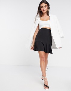 Vesper mini skirt with frill hem in black-Черный