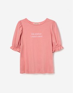 Розовая футболка с пышными рукавами для девочки Gloria Jeans