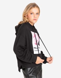 Чёрное худи oversize с принтом для девочки Gloria Jeans