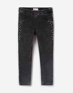 Чёрные джеггинсы с бусинами для девочки Gloria Jeans