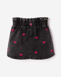 Чёрная джинсовая юбка с сердечками для девочки Gloria Jeans