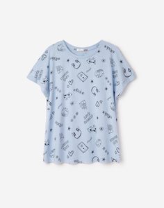 Голубая футболка с рисунками для девочки Gloria Jeans