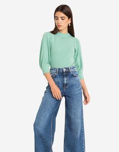 Зелёный джемпер с рукавами-фонариками Gloria Jeans