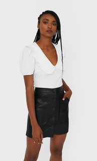 Stradivarius Мини-Юбка Из Искусственной Кожи С Пуговицами Женская Коллекция Черный 36