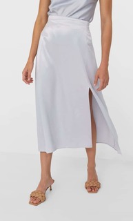 Stradivarius Юбка Миди Из Сатина Женская Коллекция Жемчужно-Серый M