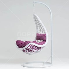 Качели садовые Кокон V44-001-04 белый ротанг с сиреневой подушкой