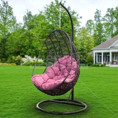 Качели садовые Кокон TZF-H049-A13820 коричневый ротанг с сиреневой подушкой