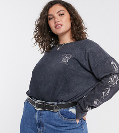 Выбеленный лонгслив с принтом кристаллов ASOS DESIGN Curve-Серый