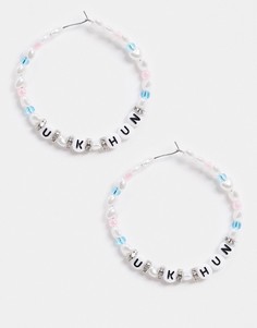 Серьги-кольца с искусственным жемчугом и надписью U K HUN Topshop-Многоцветный