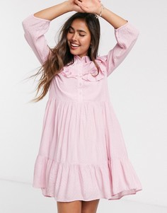 Розовое свободное платье с отделкой оборками Y.A.S-Розовый цвет