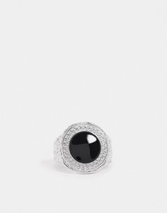 Кольцо с кованым эффектом и черным камнем DesignB-Серебряный
