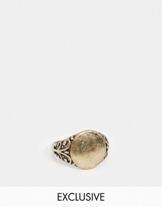 Золотистое кольцо-печатка с гравировкой Reclaimed Vintage inspired-Золотой