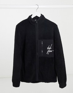Плюшевая куртка с карманами из нейлона и вышивкой логотипа ASOS Dark Future-Черный