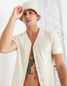 Бежевая трикотажная бейсбольная рубашка обтягивающего кроя ASOS DESIGN-Бежевый