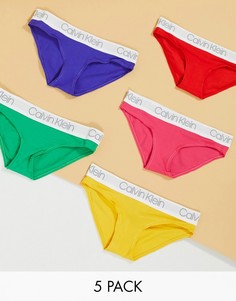 Набор из 5 разноцветных трусов с фирменным поясом Calvin Klein-Мульти