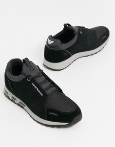 Черные кроссовки из кожи и замши с логотипом Emporio Armani-Черный