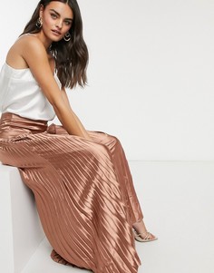 Плиссированная атласная юбка макси бронзового цвета Vila-Коричневый цвет
