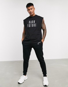Длинная футболка в стиле oversized без рукавов с логотипом ASOS Dark Future-Черный