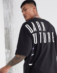 Длинная свободная футболка с принтом на спине ASOS Dark Future-Черный цвет