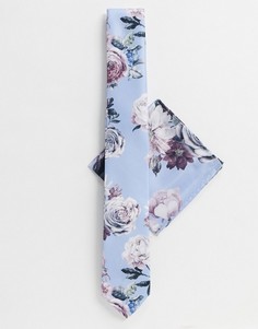 Набор из галстука и платка для нагрудного кармана с цветочным принтом Twisted Tailor-Синий