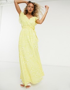 Платье макси с оборками и цветочным принтом Twisted Wunder-Желтый