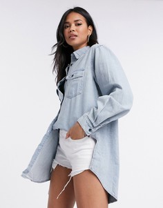 Джинсовая рубашка бойфренда в стиле oversized синего цвета Missguided-Голубой