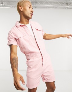 Розовый джинсовый комбинезон-шорты с карманами ASOS DESIGN-Розовый цвет