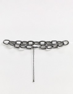 Ожерелье-чокер с овальными звеньями и стразами Uncommon Souls-Серый