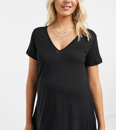 Черная свободная футболка с V-образным вырезом ASOS DESIGN Maternity-Черный цвет