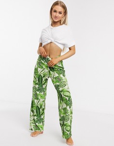 Зеленые брюки от пижамы с пальмовым принтом ASOS DESIGN-Мульти