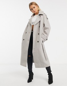 Серое oversized-пальто с поясом Missguided-Серый